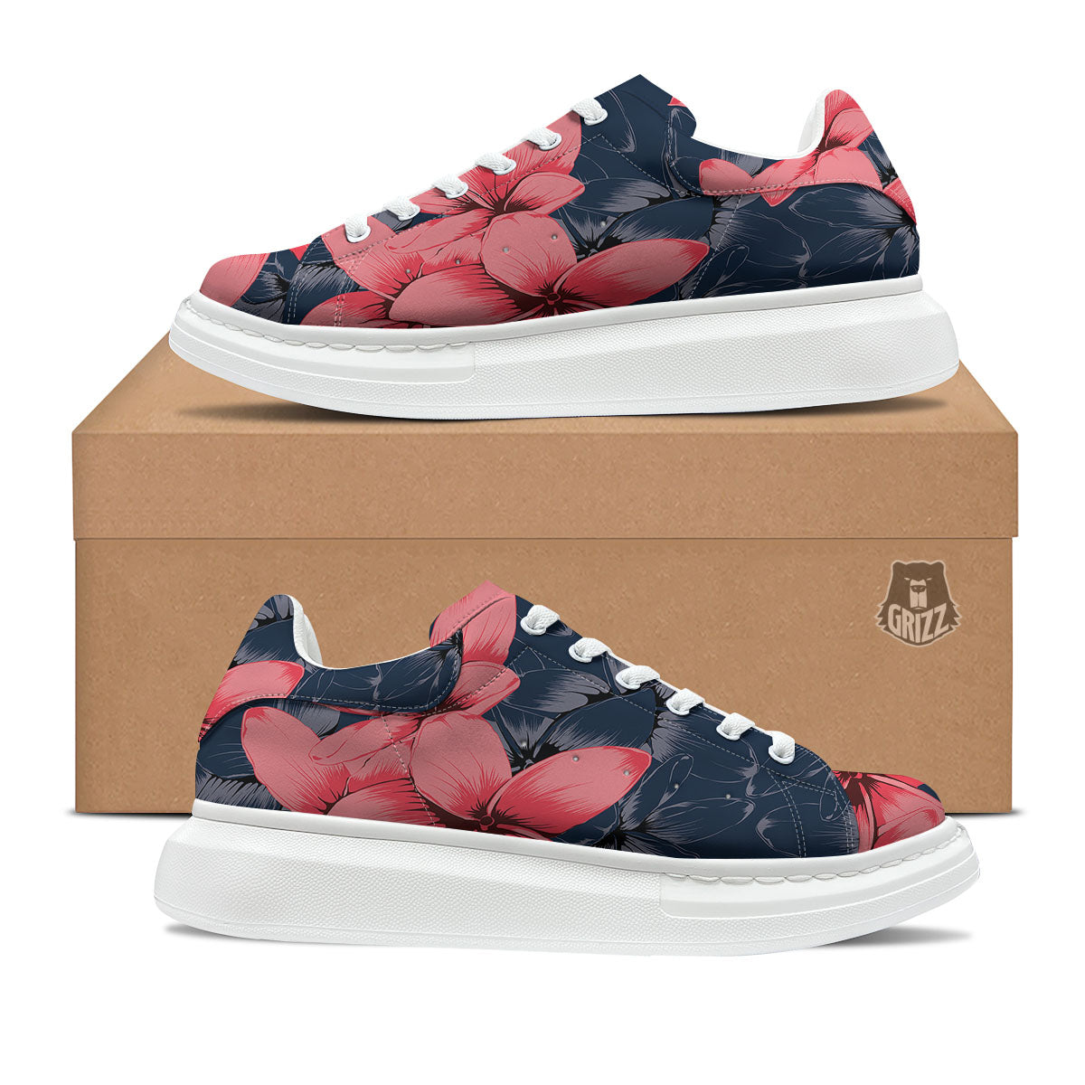 Plumeria Flower Pink Print Platform Shoes-grizzshop