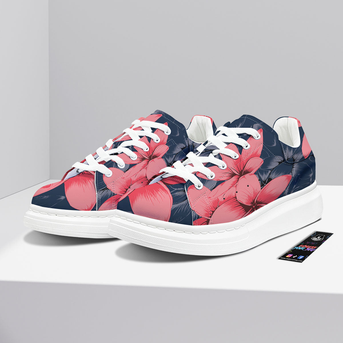 Plumeria Flower Pink Print Platform Shoes-grizzshop