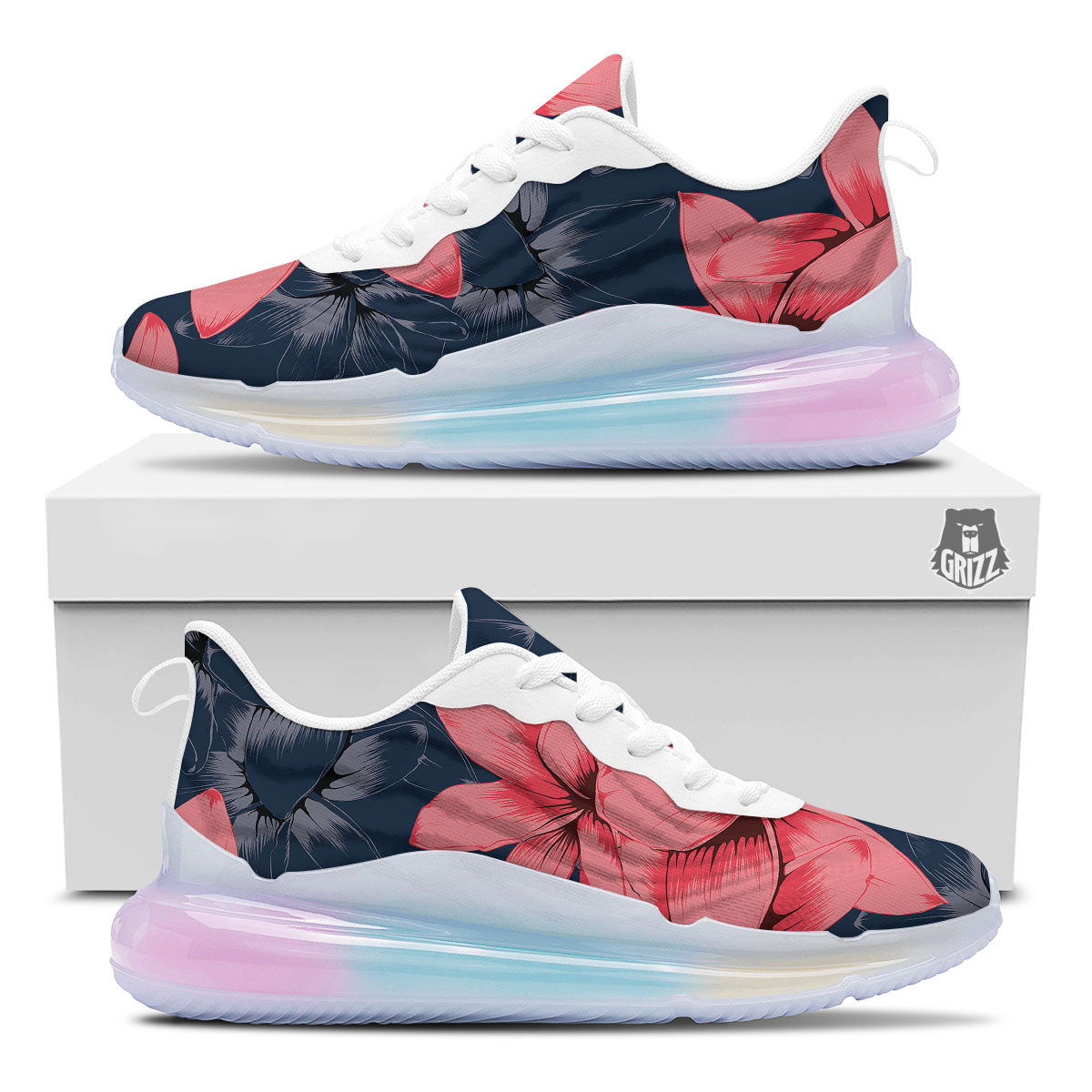 Plumeria Flower Pink Print Running Sneakers-grizzshop