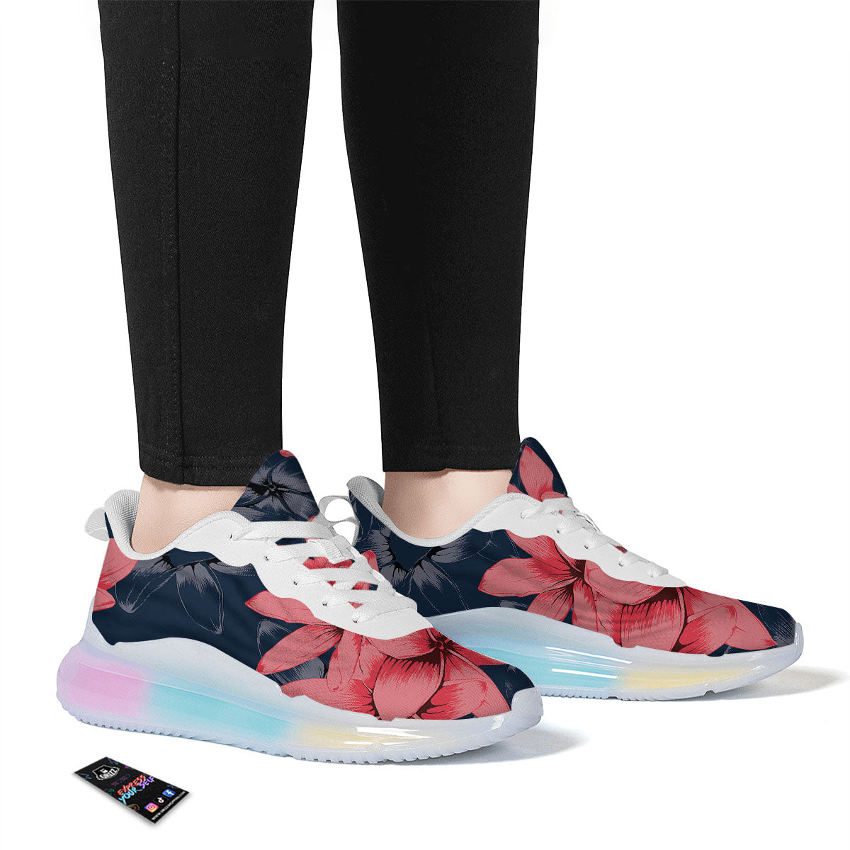 Plumeria Flower Pink Print Running Sneakers-grizzshop