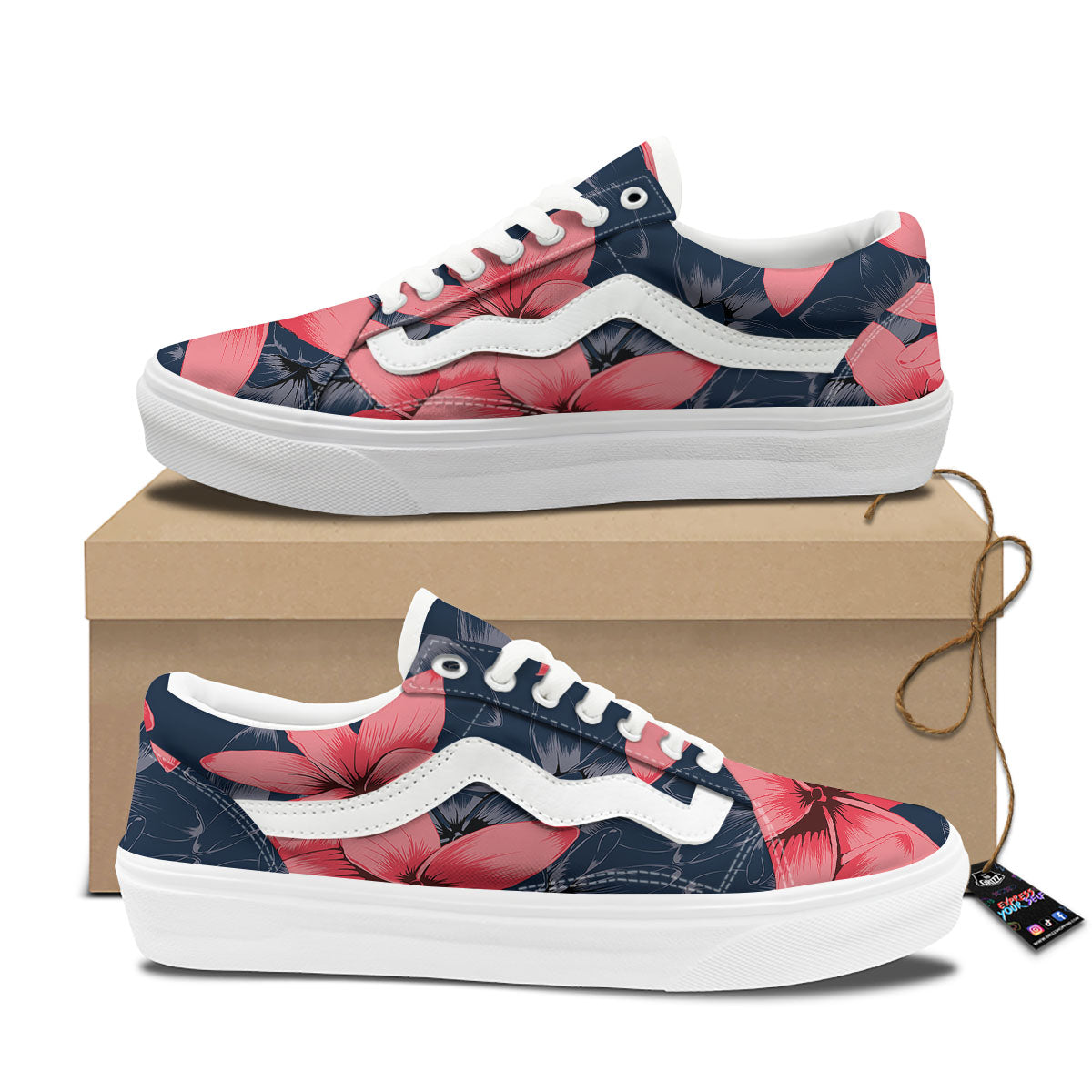 Plumeria Flower Pink Print Skate Shoes-grizzshop
