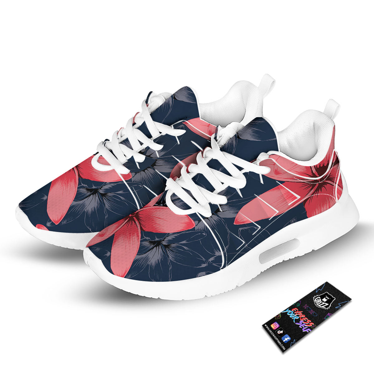 Plumeria Flower Pink Print Tennis Shoes-grizzshop