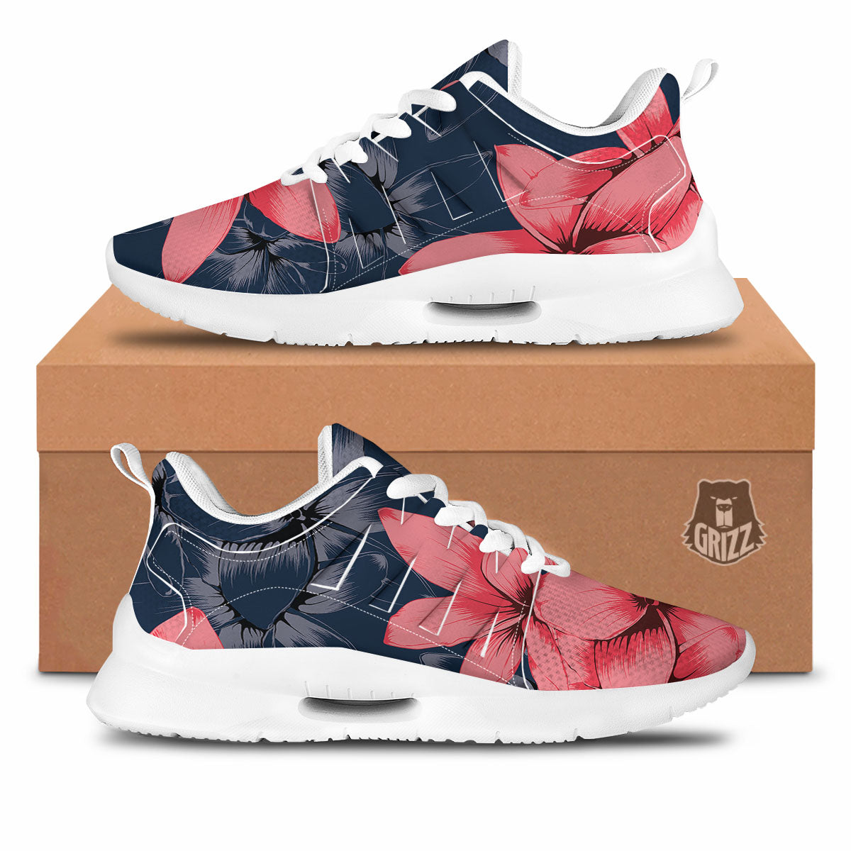 Plumeria Flower Pink Print Tennis Shoes-grizzshop