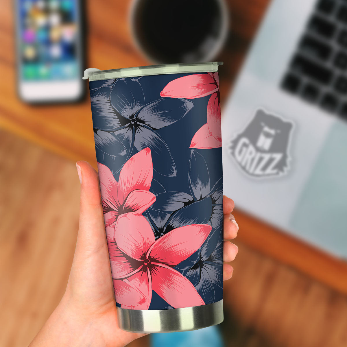 Plumeria Flower Pink Print Tumbler-grizzshop