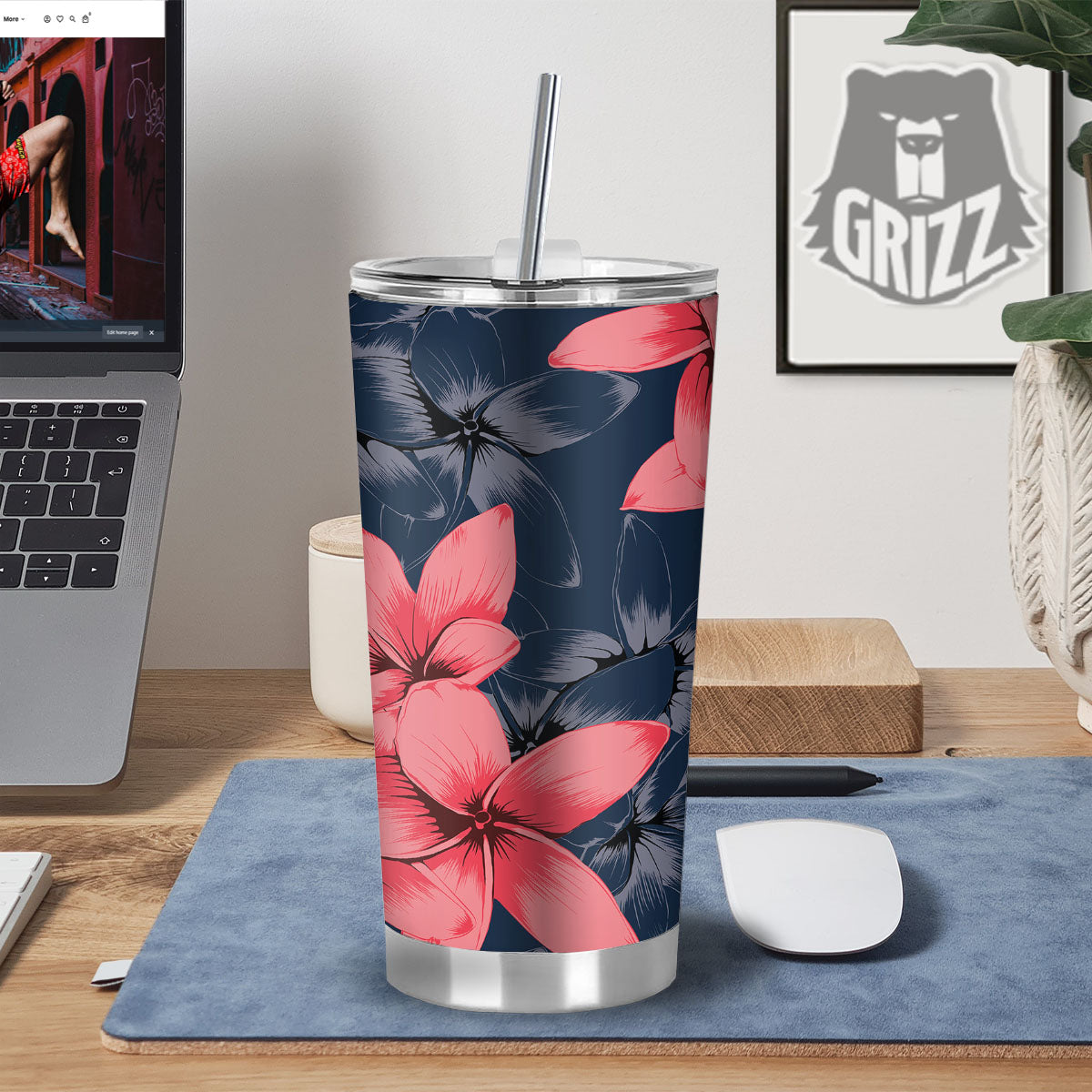 Plumeria Flower Pink Print Tumbler-grizzshop