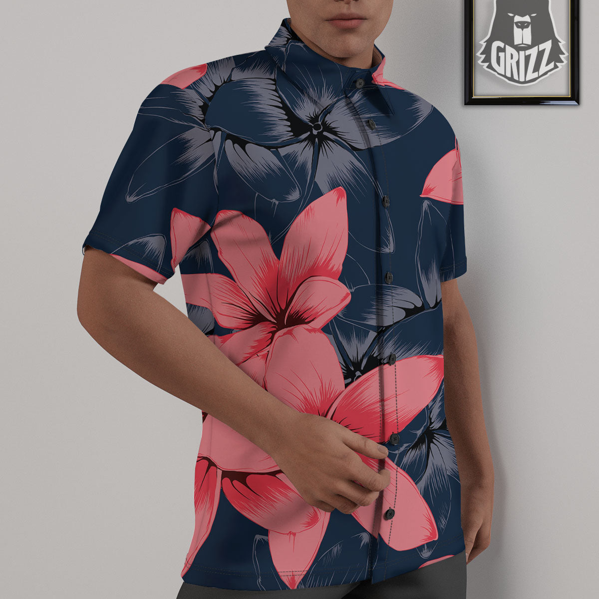 Plumeria Flower Pink Print Untucked Shirts-grizzshop
