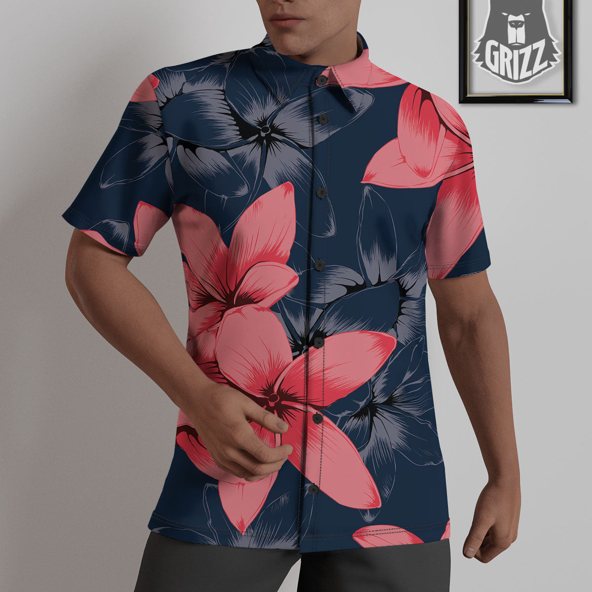 Plumeria Flower Pink Print Untucked Shirts-grizzshop