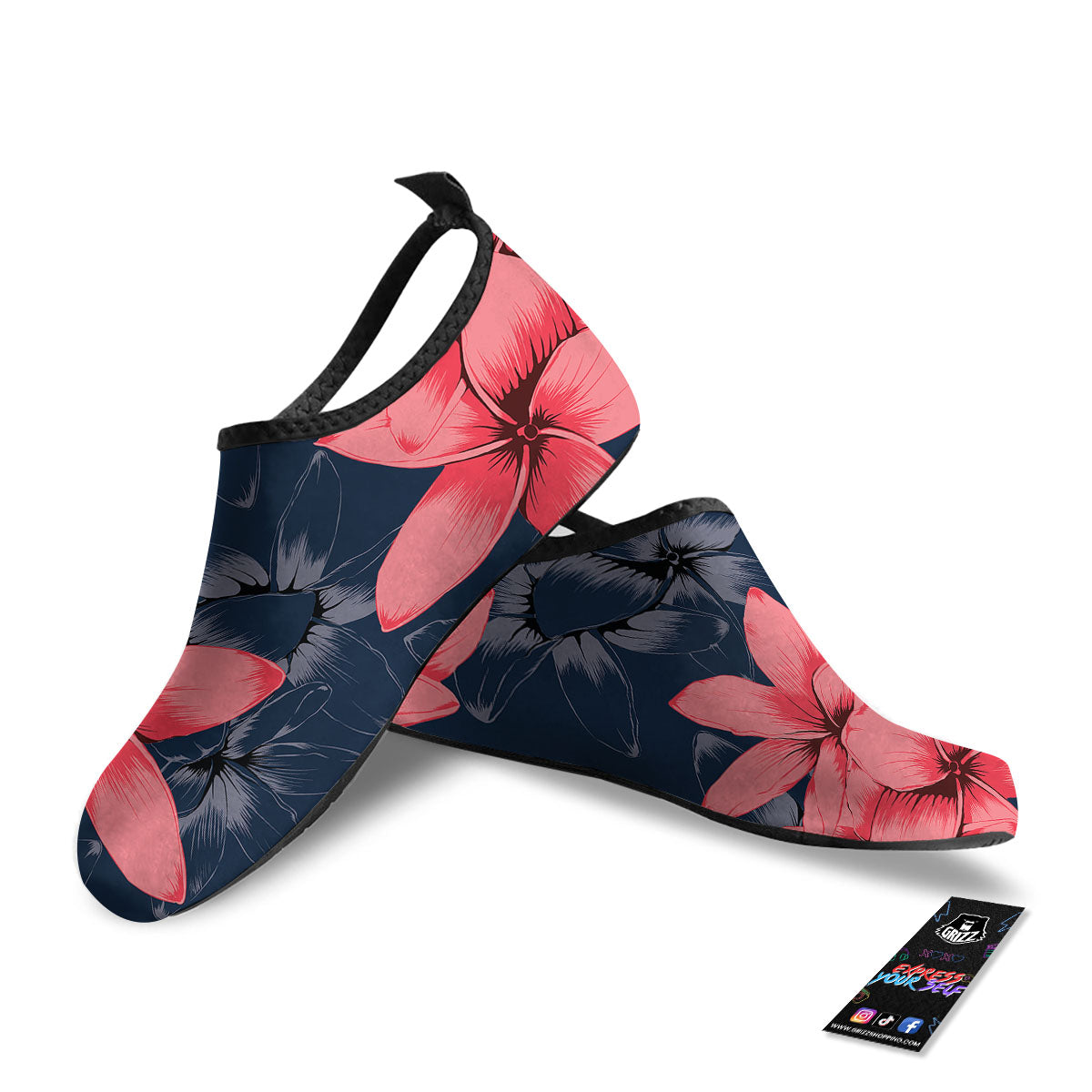 Plumeria Flower Pink Print Water Shoes-grizzshop