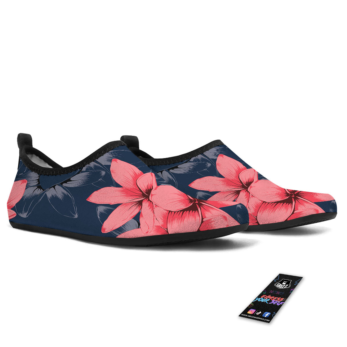 Plumeria Flower Pink Print Water Shoes-grizzshop