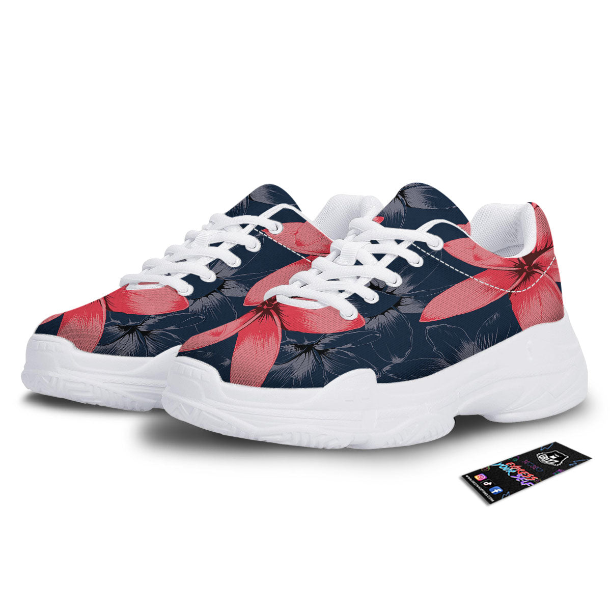 Plumeria Flower Pink Print White Chunky Shoes-grizzshop