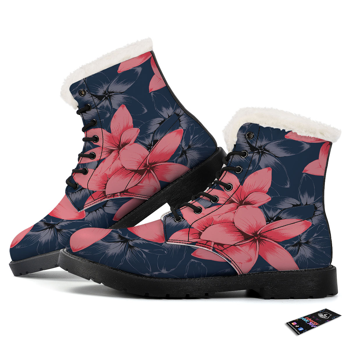 Plumeria Flower Pink Print Winter Boots-grizzshop