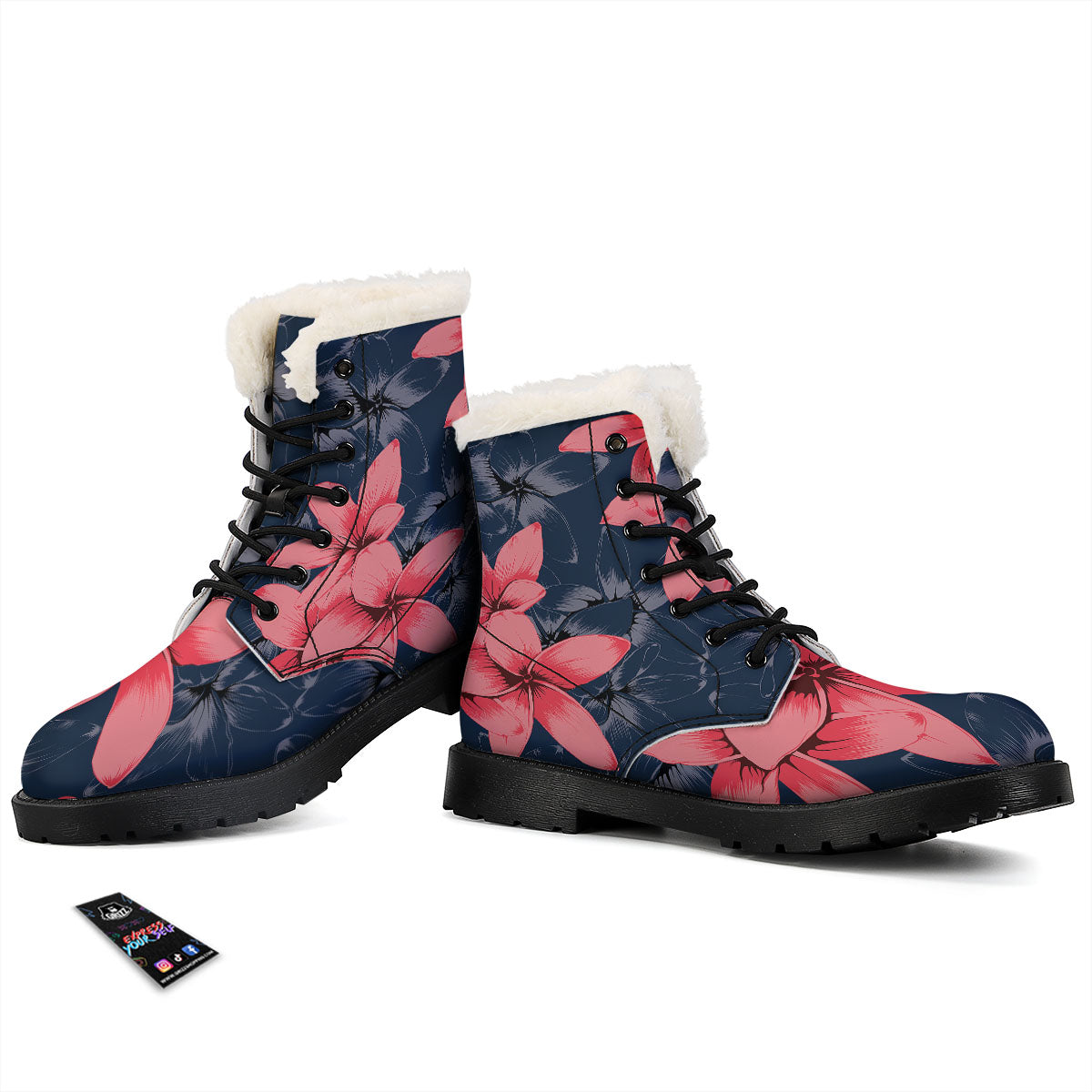 Plumeria Flower Pink Print Winter Boots-grizzshop