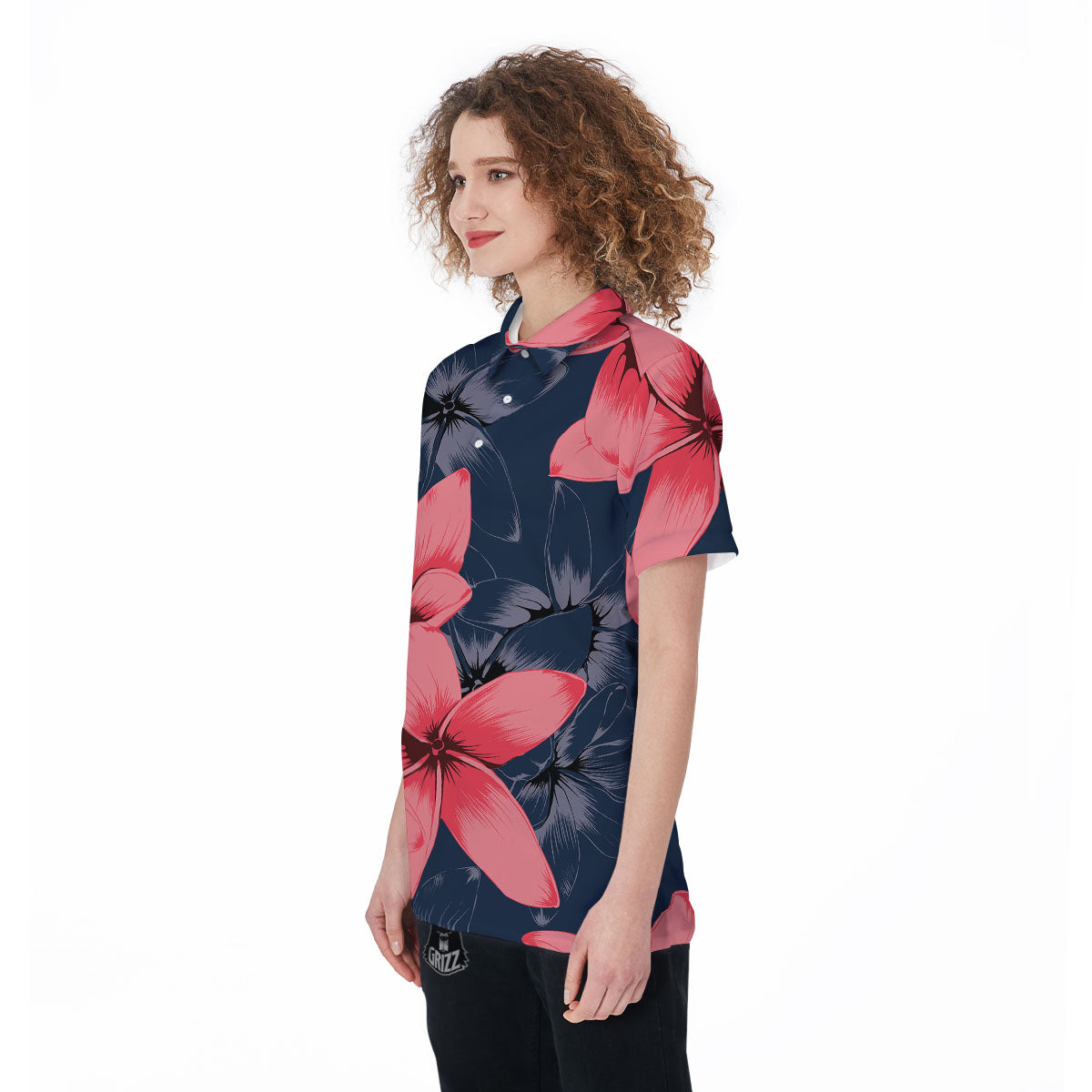 Plumeria Flower Pink Print Women's Golf Shirts-grizzshop
