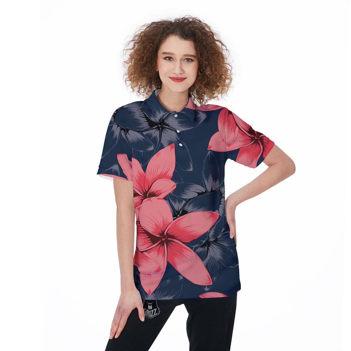 Plumeria Flower Pink Print Women's Golf Shirts-grizzshop