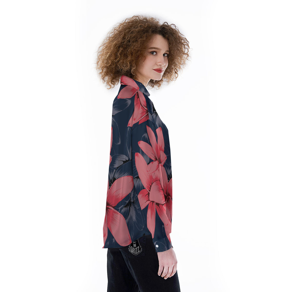 Plumeria Flower Pink Print Women's Long Sleeve Shirts-grizzshop