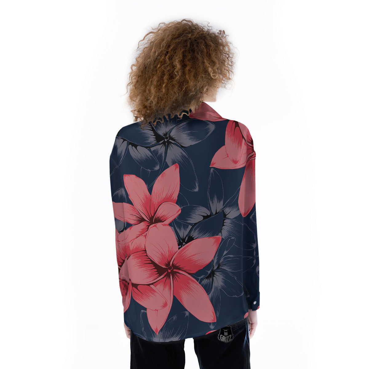 Plumeria Flower Pink Print Women's Long Sleeve Shirts-grizzshop