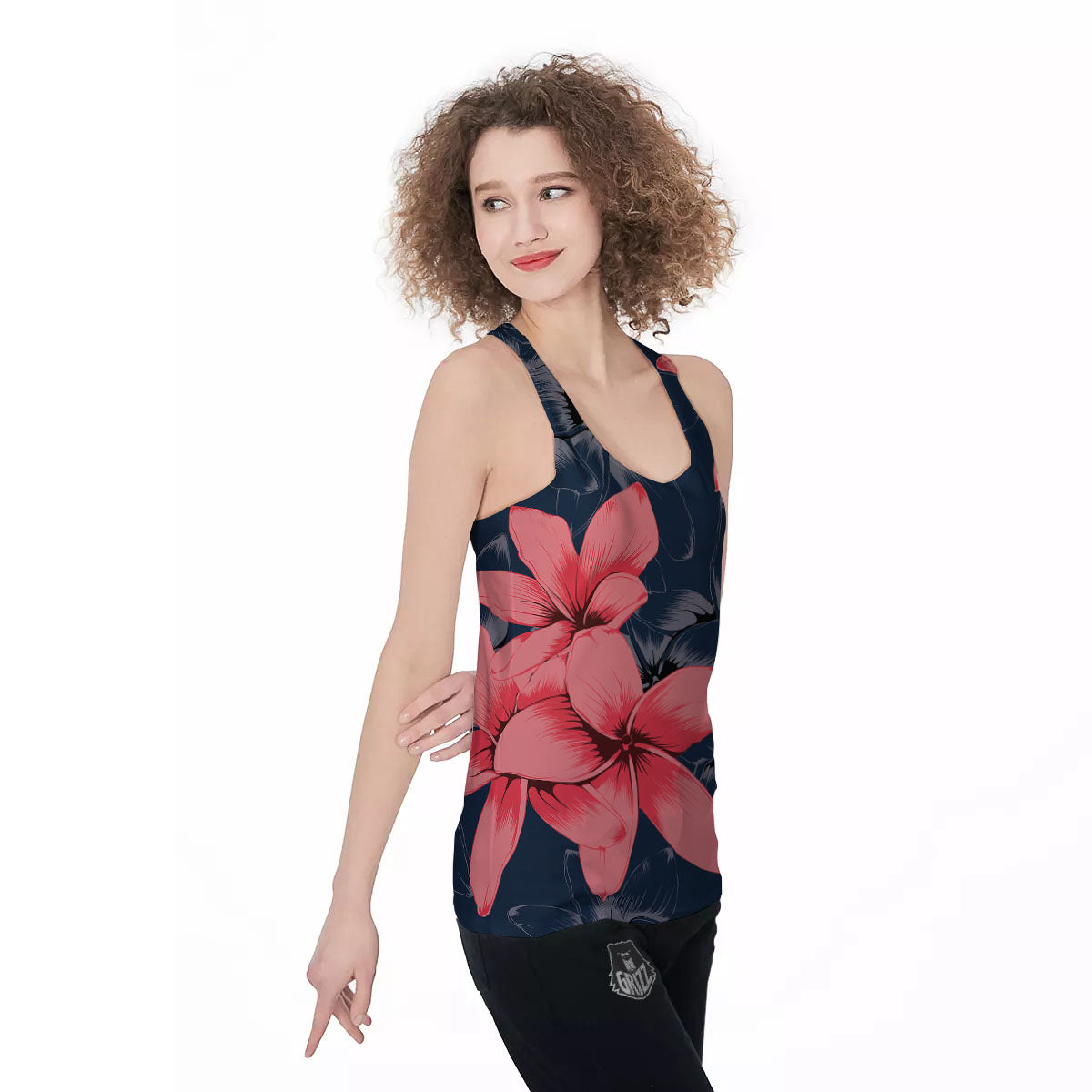 Plumeria Flower Pink Print Women's Racerback Tank Top-grizzshop