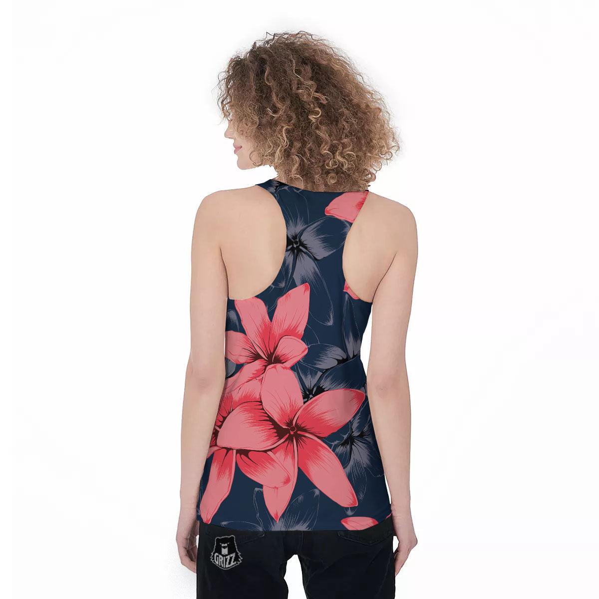 Plumeria Flower Pink Print Women's Racerback Tank Top-grizzshop