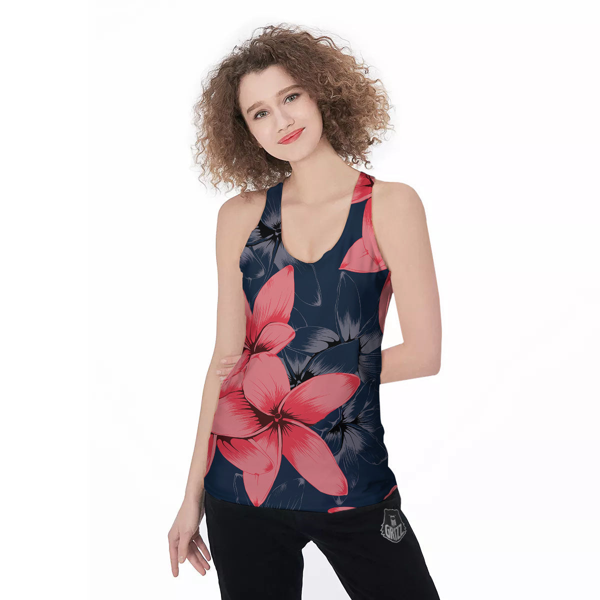 Plumeria Flower Pink Print Women's Racerback Tank Top-grizzshop