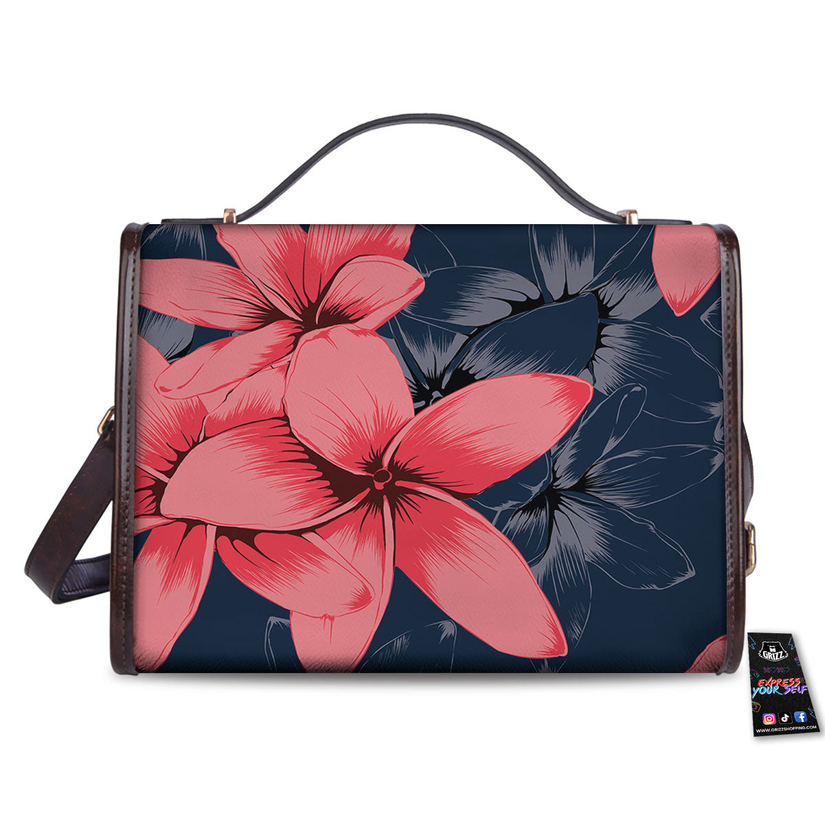 Plumeria Flower Pink Print Women's Satchel Bag-grizzshop