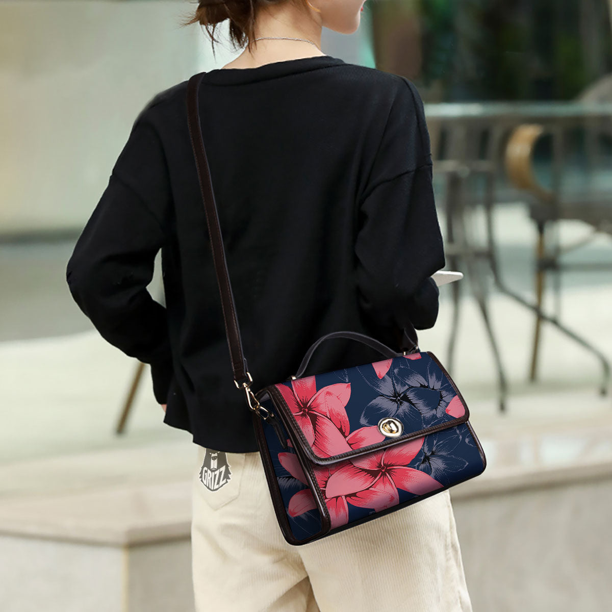 Plumeria Flower Pink Print Women's Satchel Bag-grizzshop