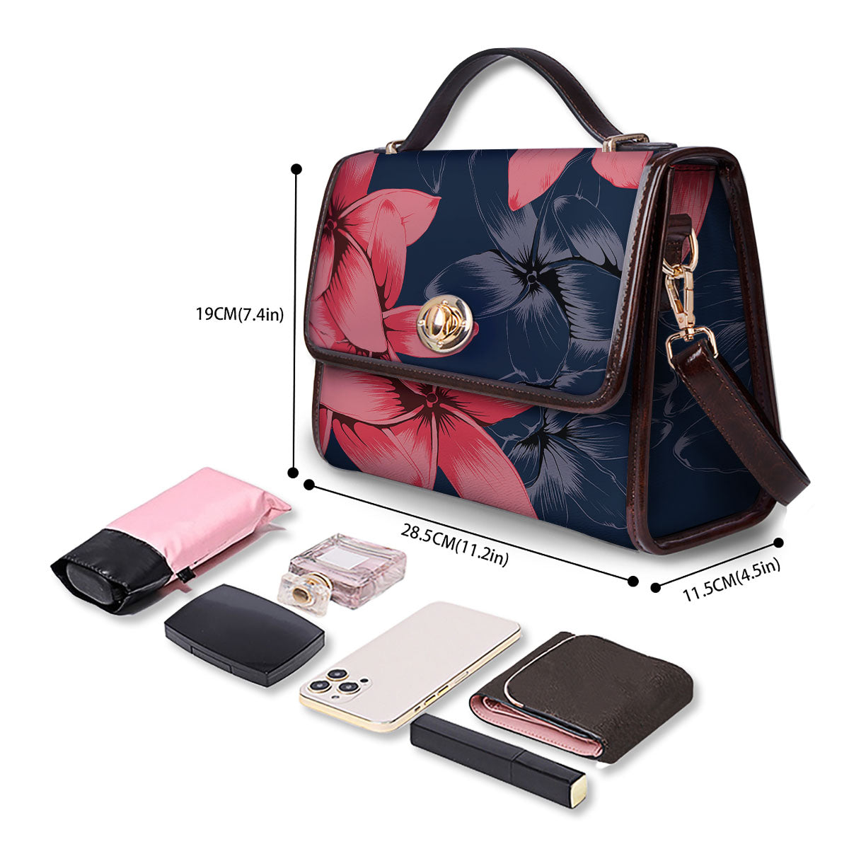 Plumeria Flower Pink Print Women's Satchel Bag-grizzshop