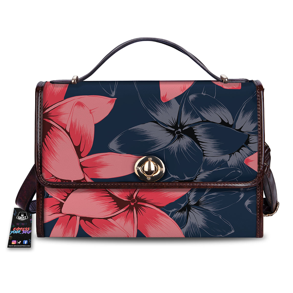Plumeria Flower Pink Print Women's Satchel Bag-grizzshop