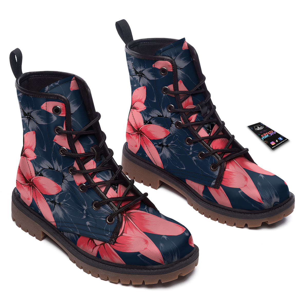 Plumeria Flower Pink Print Work Boots-grizzshop