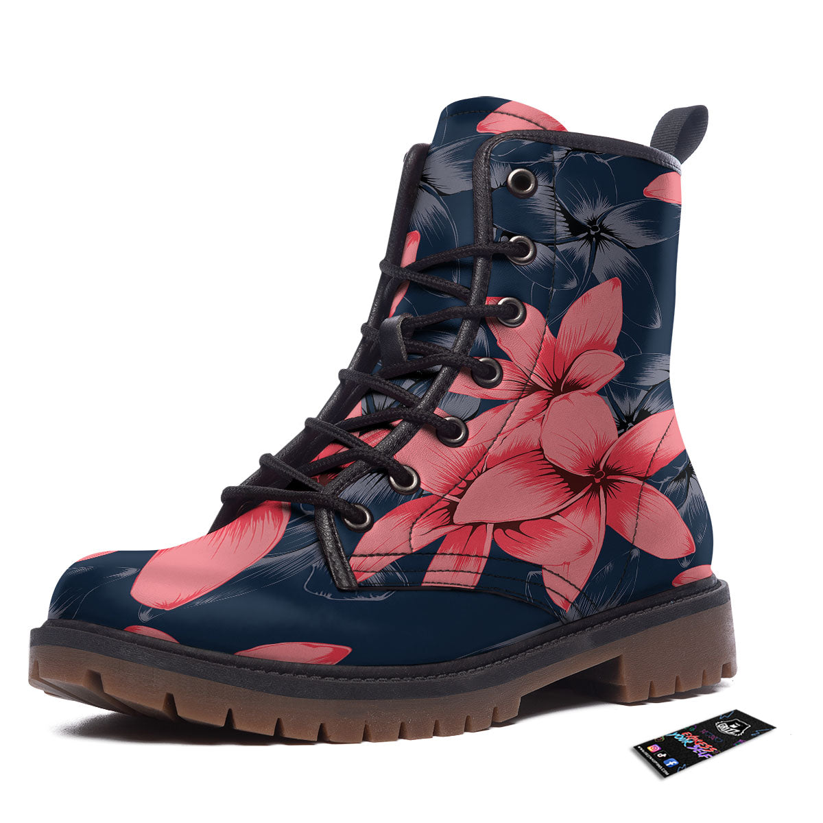 Plumeria Flower Pink Print Work Boots-grizzshop