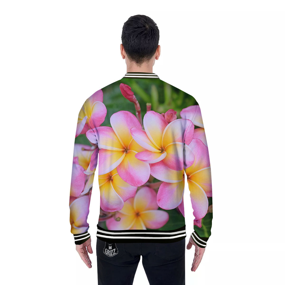 Plumeria Flower Yellow And Pink Print Baseball Jacket-grizzshop