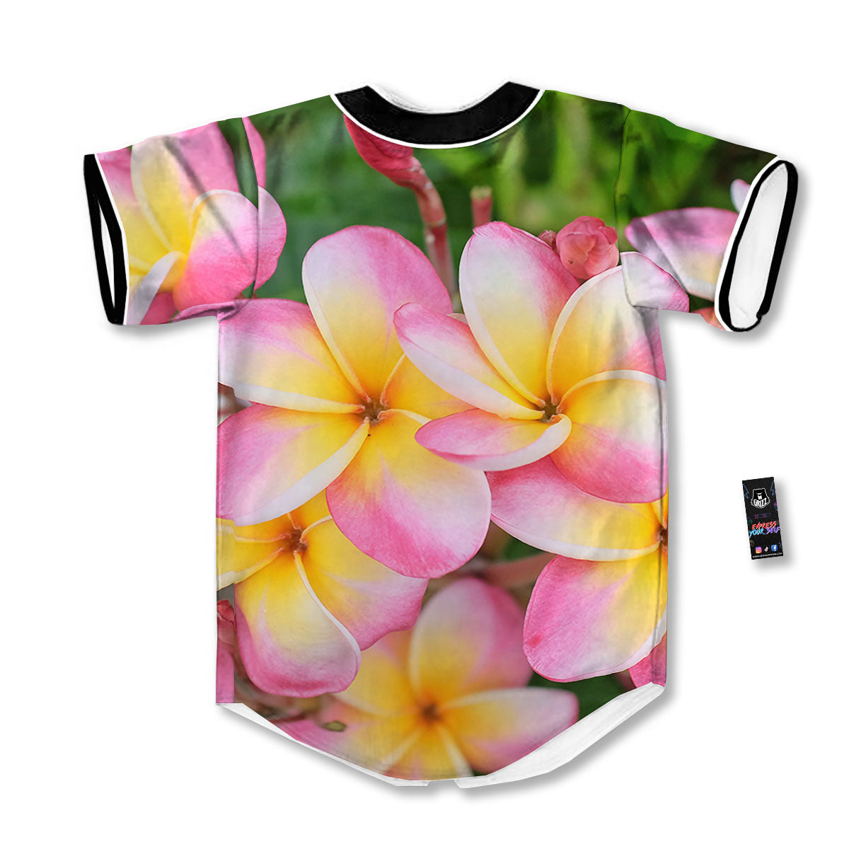 Plumeria Flower Yellow And Pink Print Baseball Jersey-grizzshop