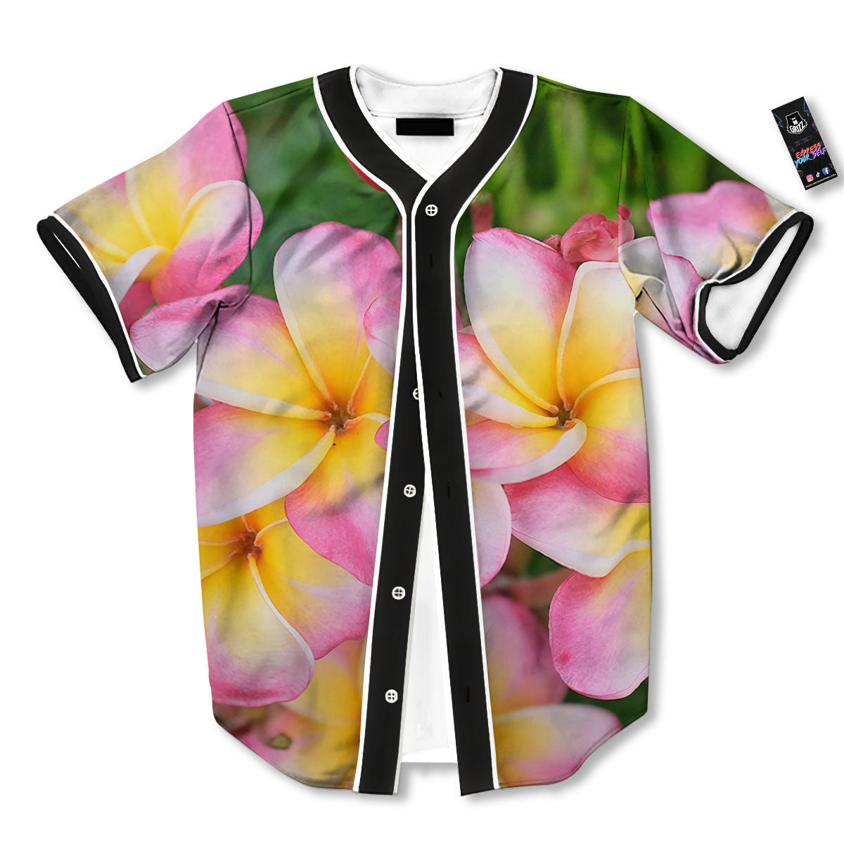Plumeria Flower Yellow And Pink Print Baseball Jersey-grizzshop