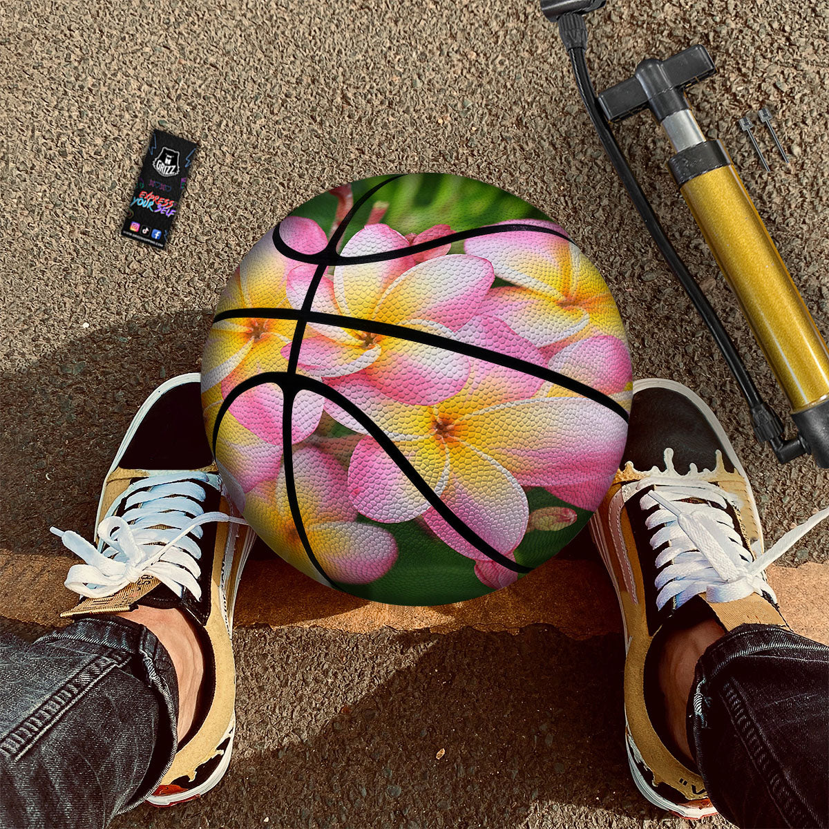 Plumeria Flower Yellow And Pink Print Basketball-grizzshop