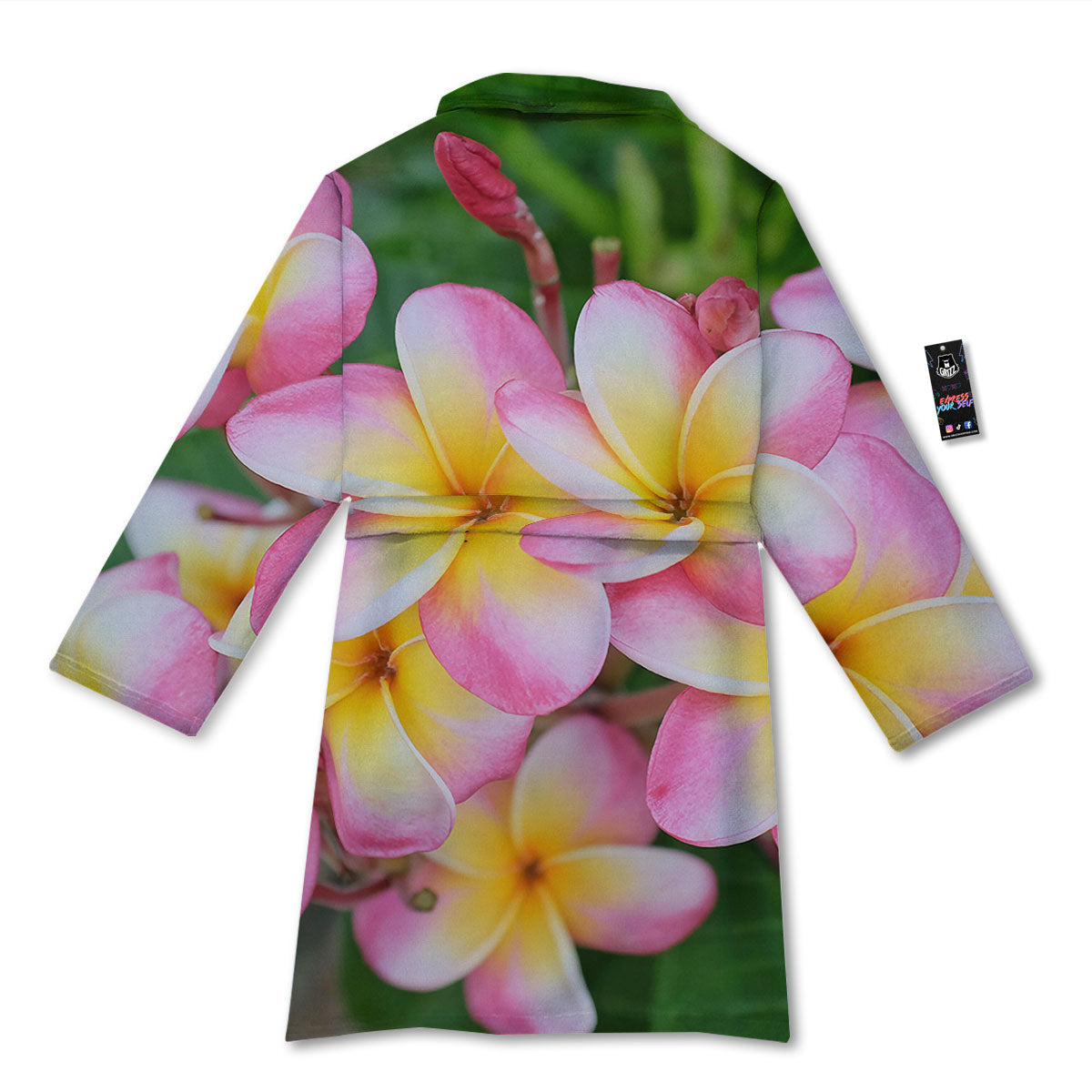 Plumeria Flower Yellow And Pink Print Bathrobe-grizzshop