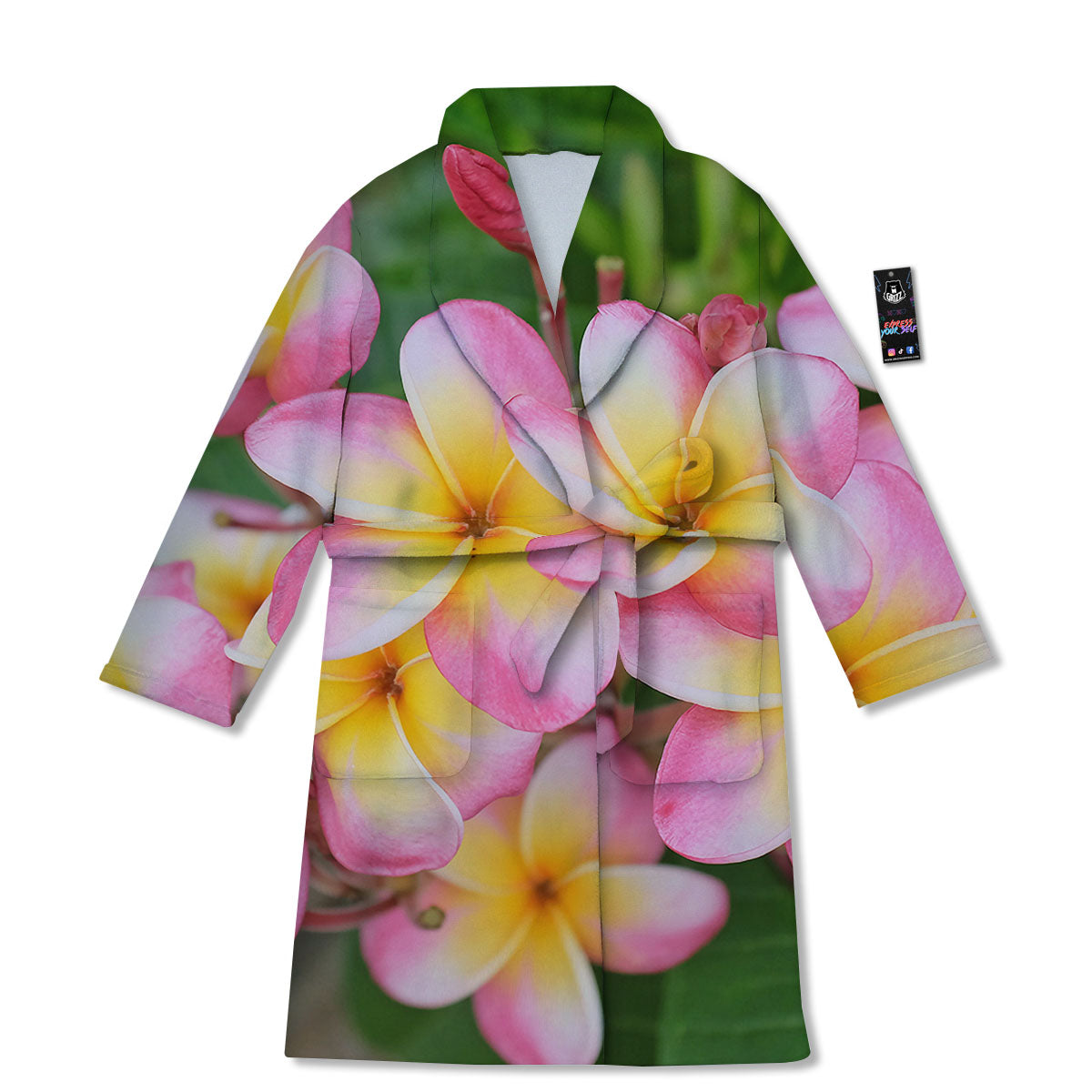 Plumeria Flower Yellow And Pink Print Bathrobe-grizzshop