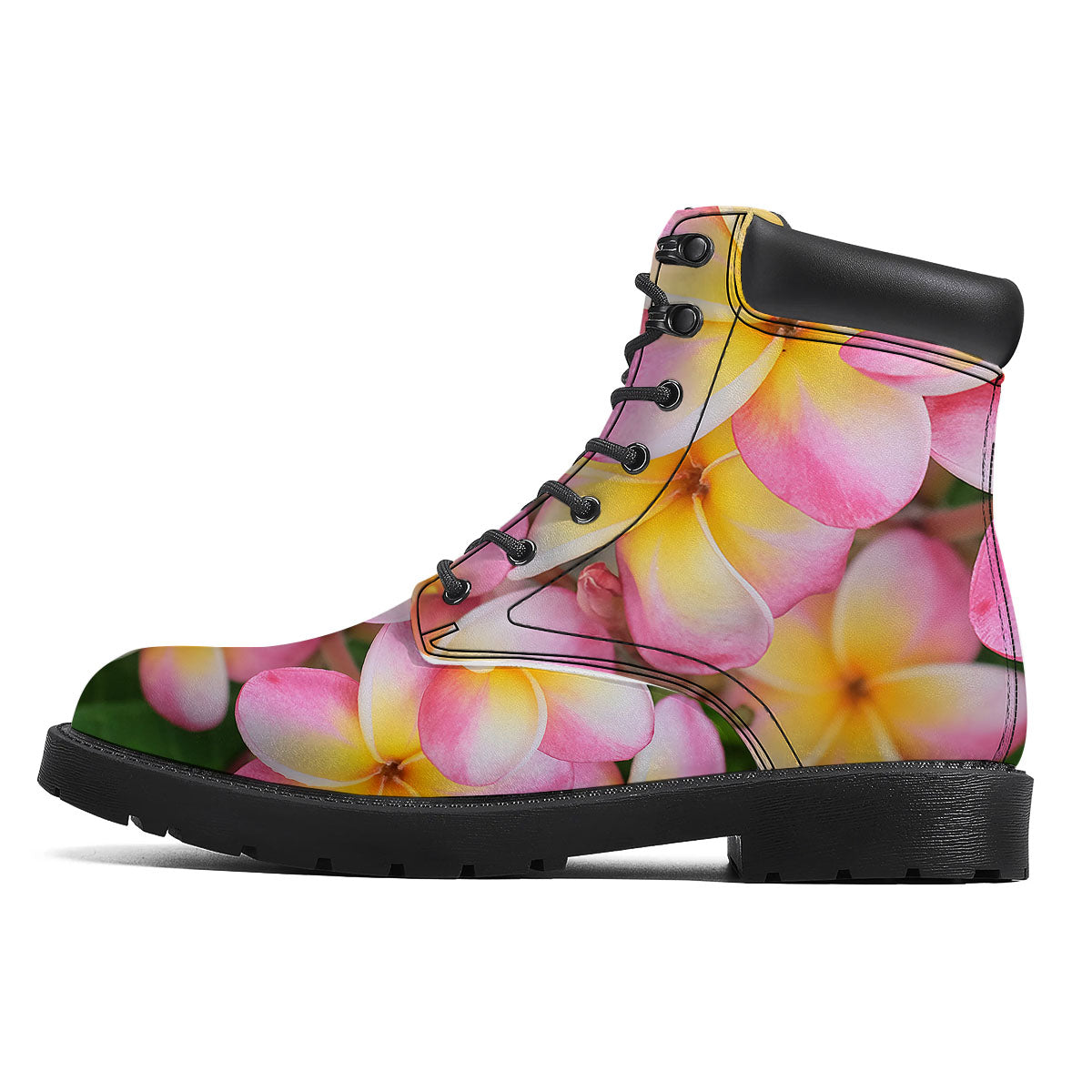 Plumeria Flower Yellow And Pink Print Boots-grizzshop