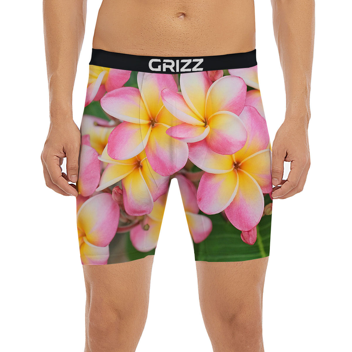 Plumeria Flower Yellow And Pink Print Boxer Briefs-grizzshop