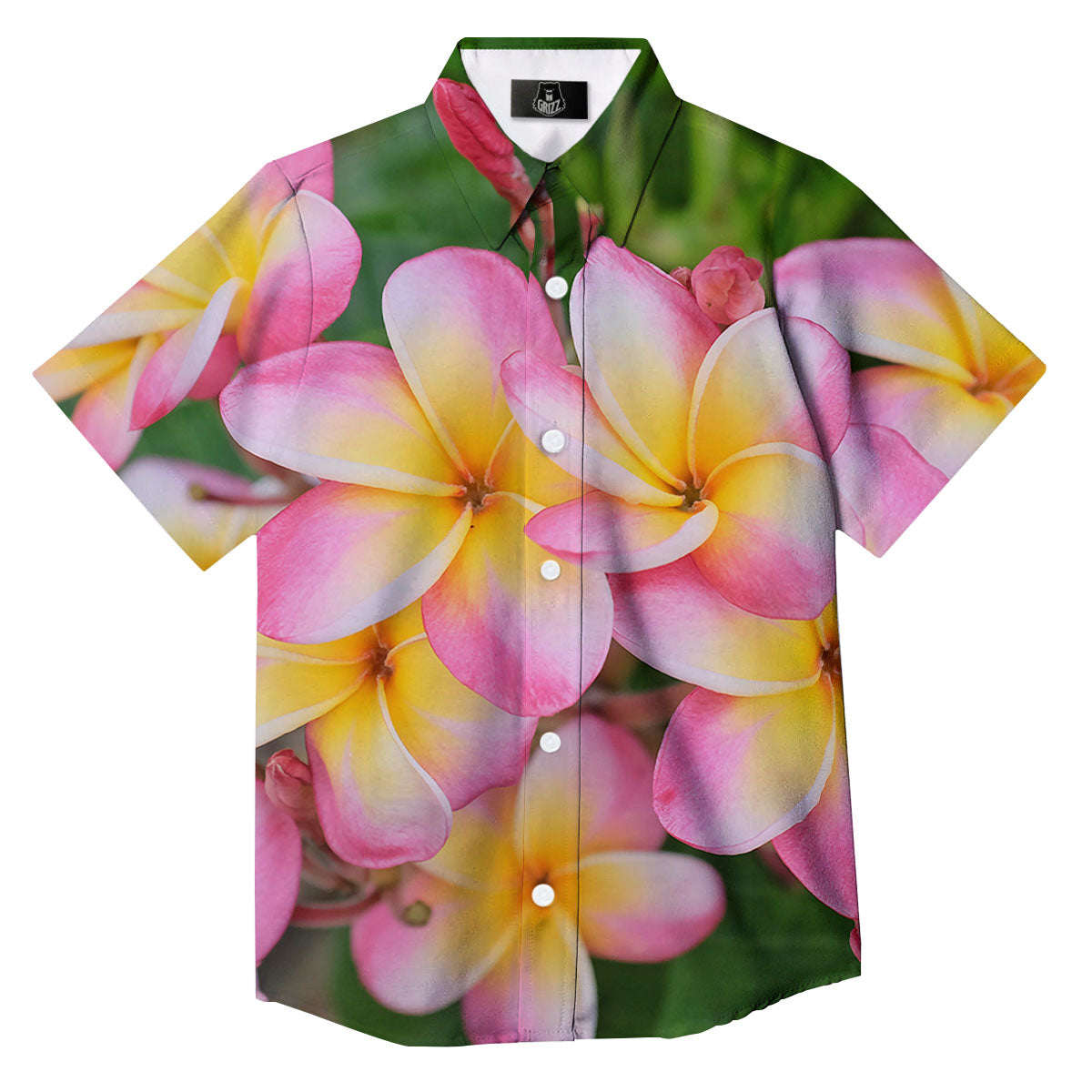 Plumeria Flower Yellow And Pink Print Button Up Shirt-grizzshop