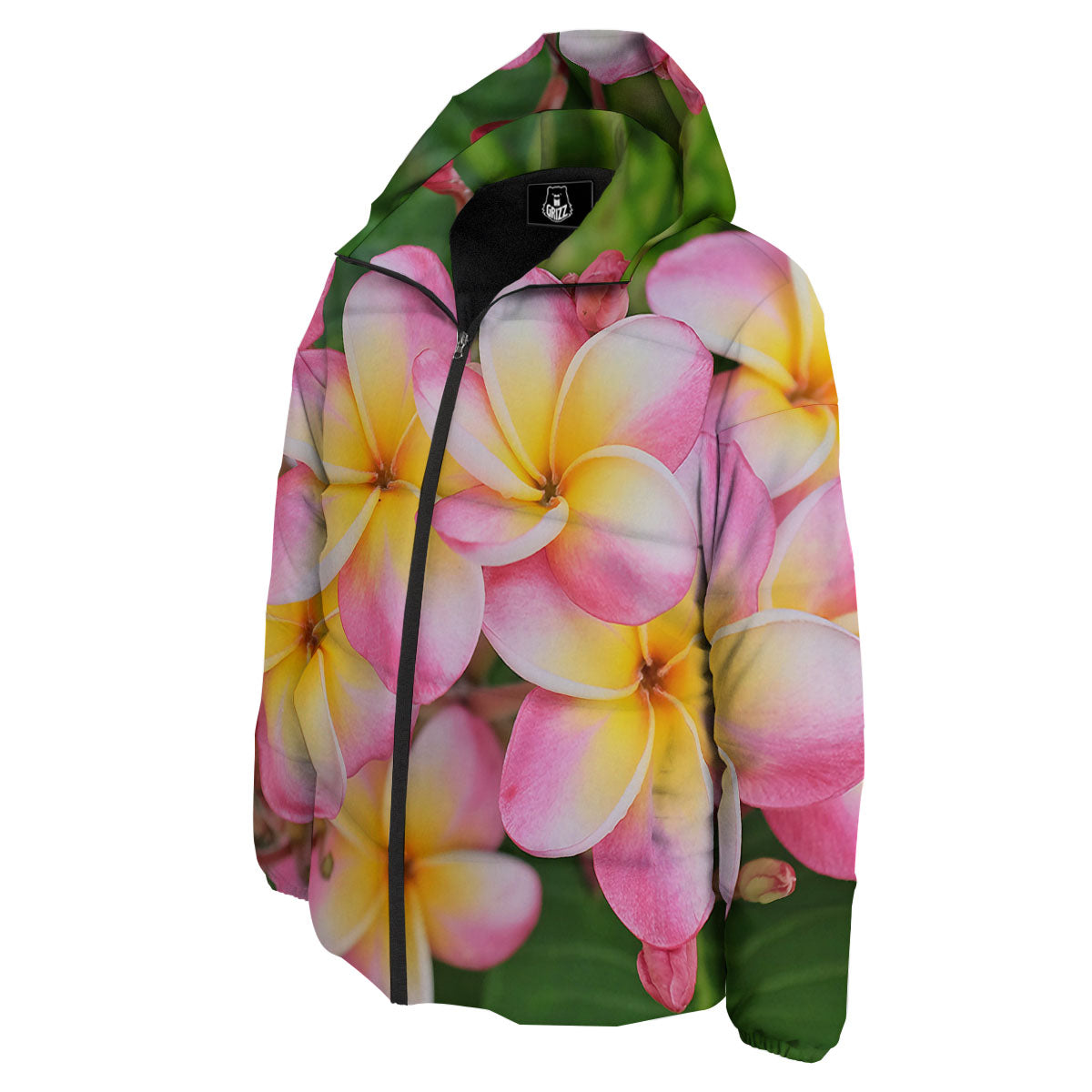 Plumeria Flower Yellow And Pink Print Down Jacket-grizzshop
