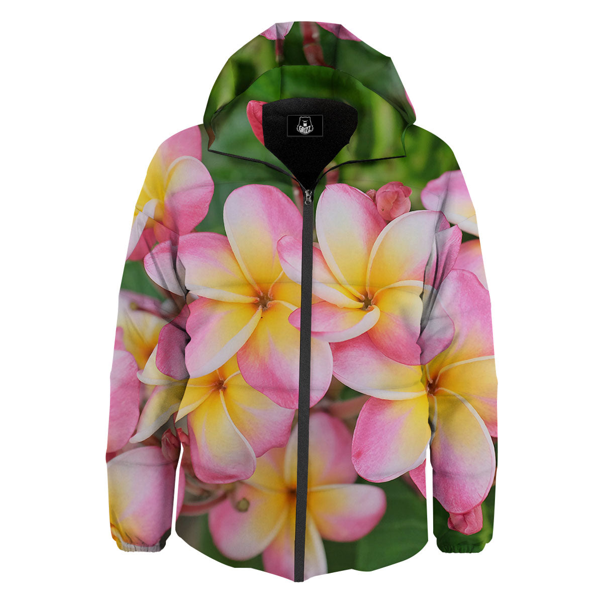 Plumeria Flower Yellow And Pink Print Down Jacket-grizzshop