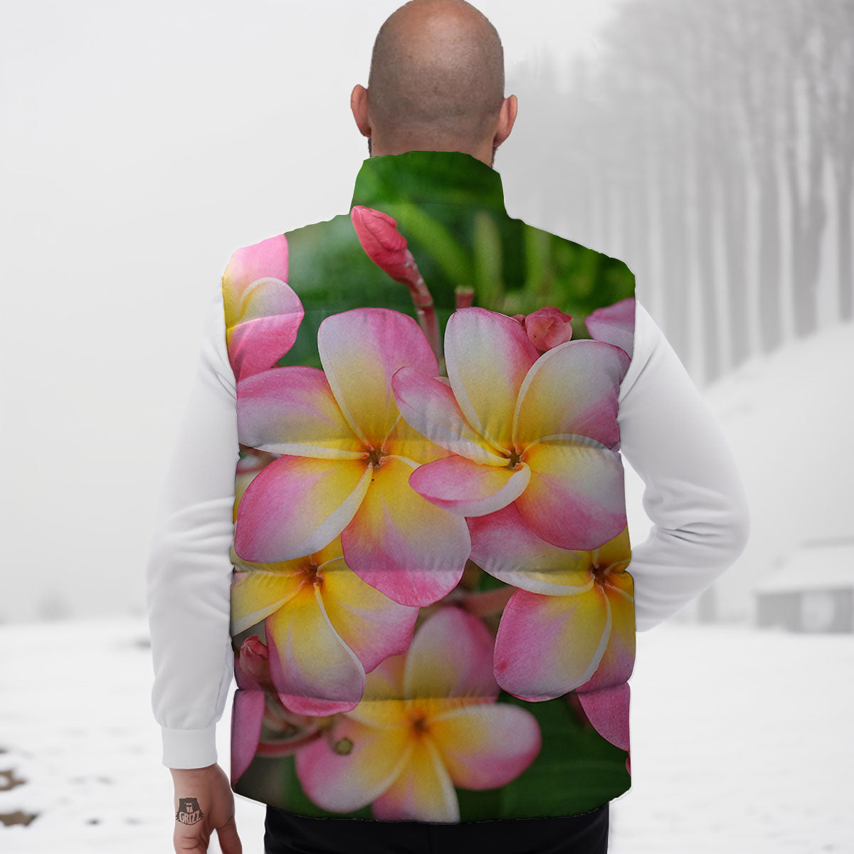 Plumeria Flower Yellow And Pink Print Down Vest