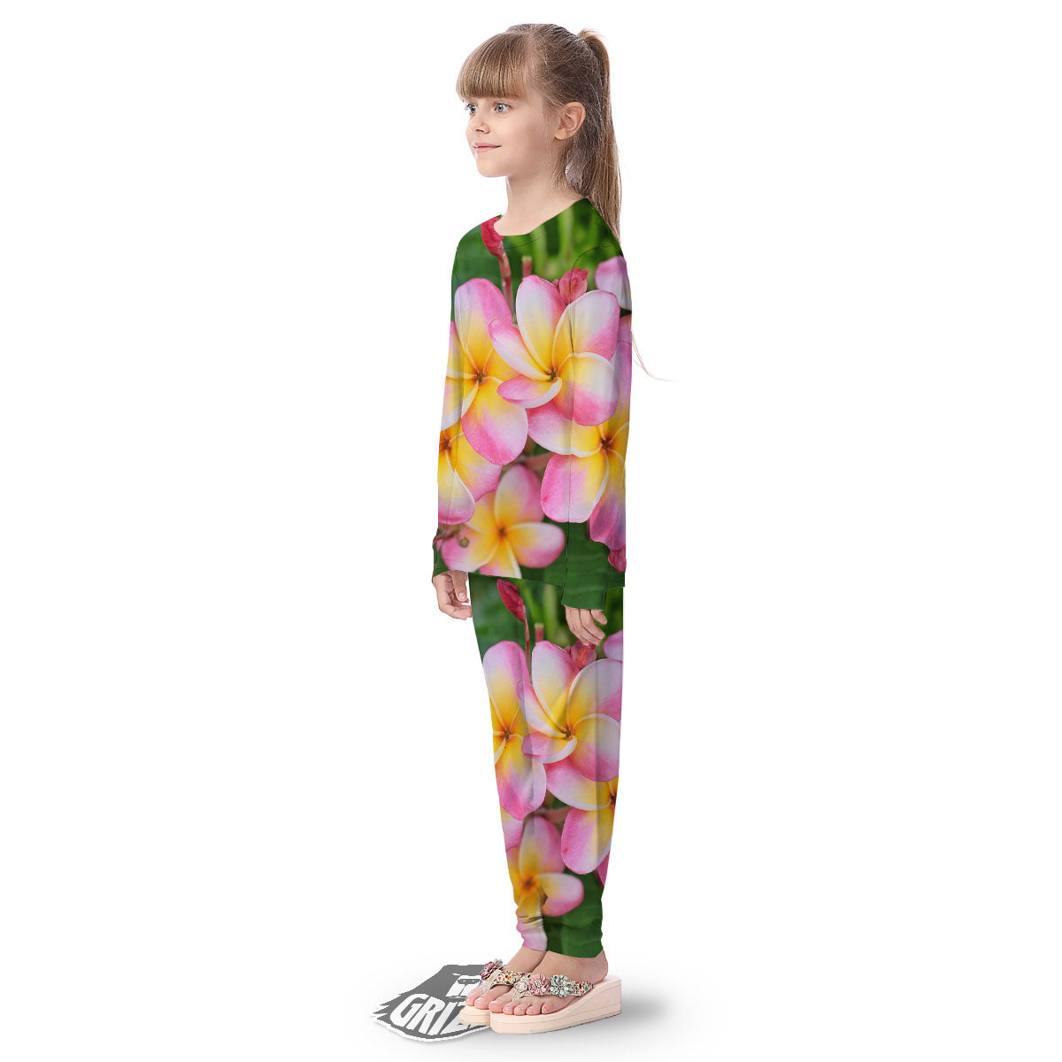 Plumeria Flower Yellow And Pink Print Kid's Pajamas-grizzshop