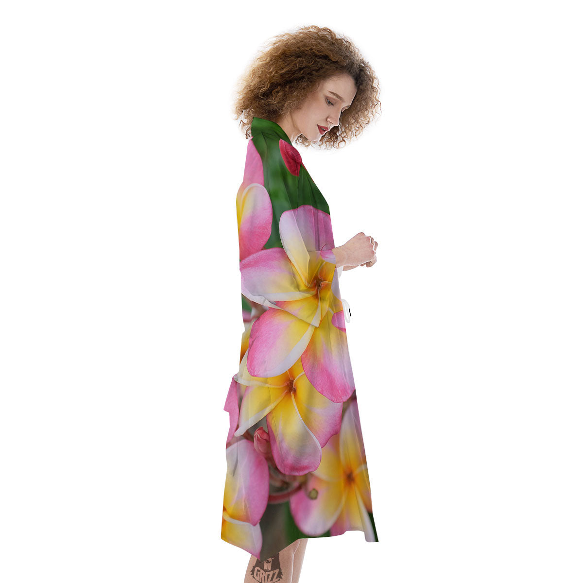 Plumeria Flower Yellow And Pink Print Kimono-grizzshop