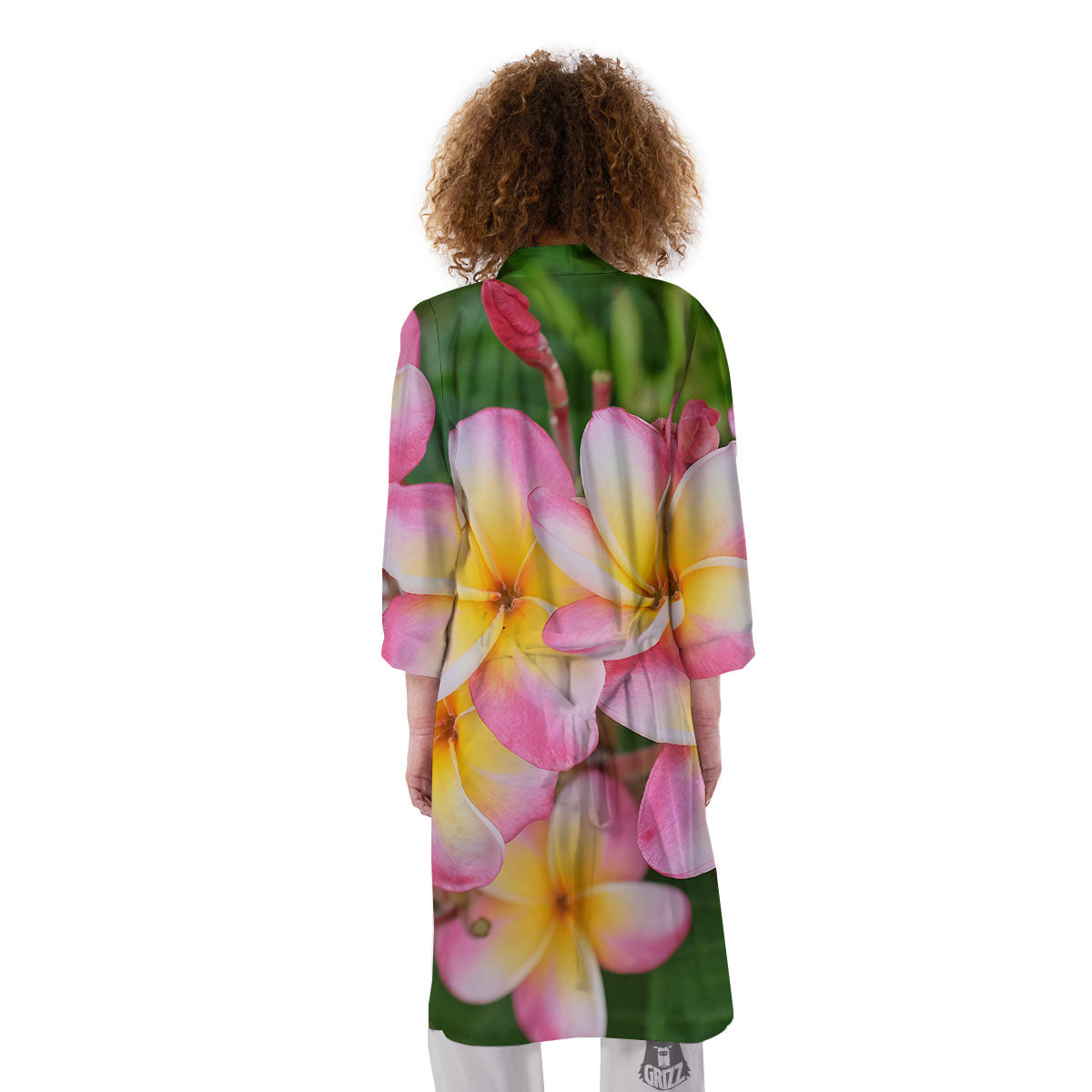 Plumeria Flower Yellow And Pink Print Kimono-grizzshop