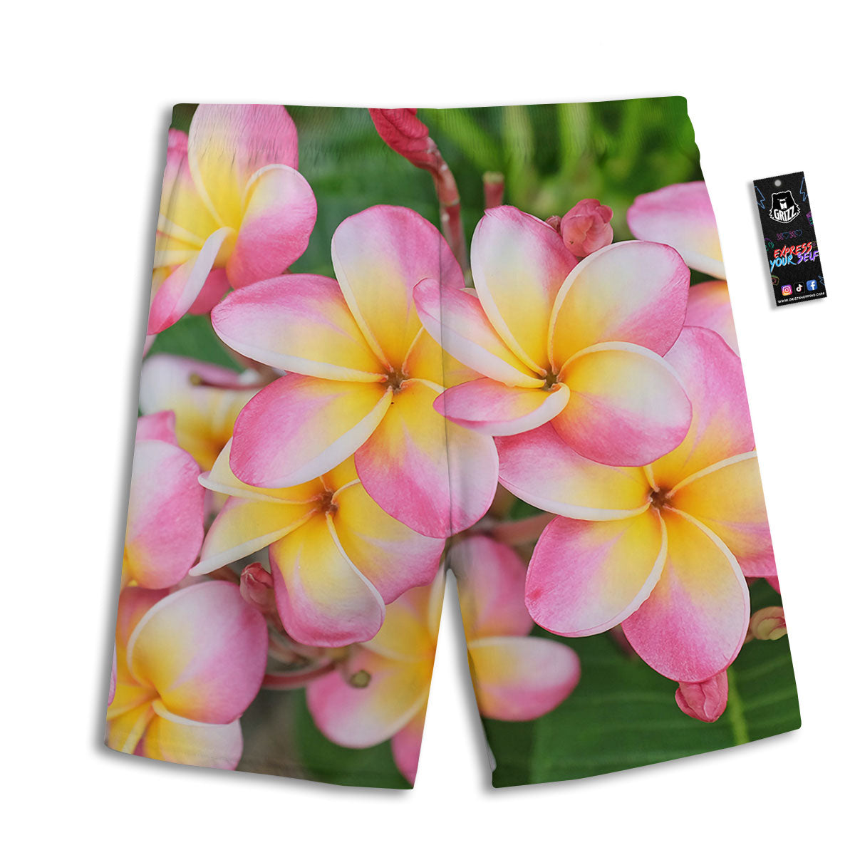 Plumeria Flower Yellow And Pink Print Men's Athletic Shorts