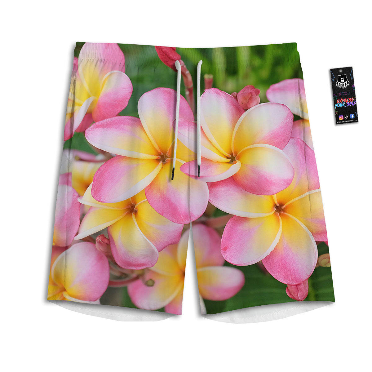 Plumeria Flower Yellow And Pink Print Men's Athletic Shorts