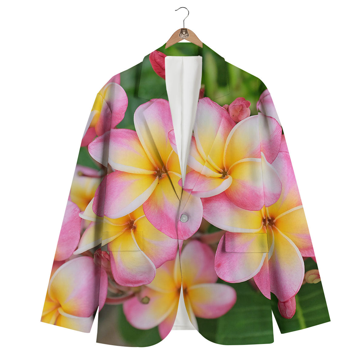 Plumeria Flower Yellow And Pink Print Men's Blazer-grizzshop