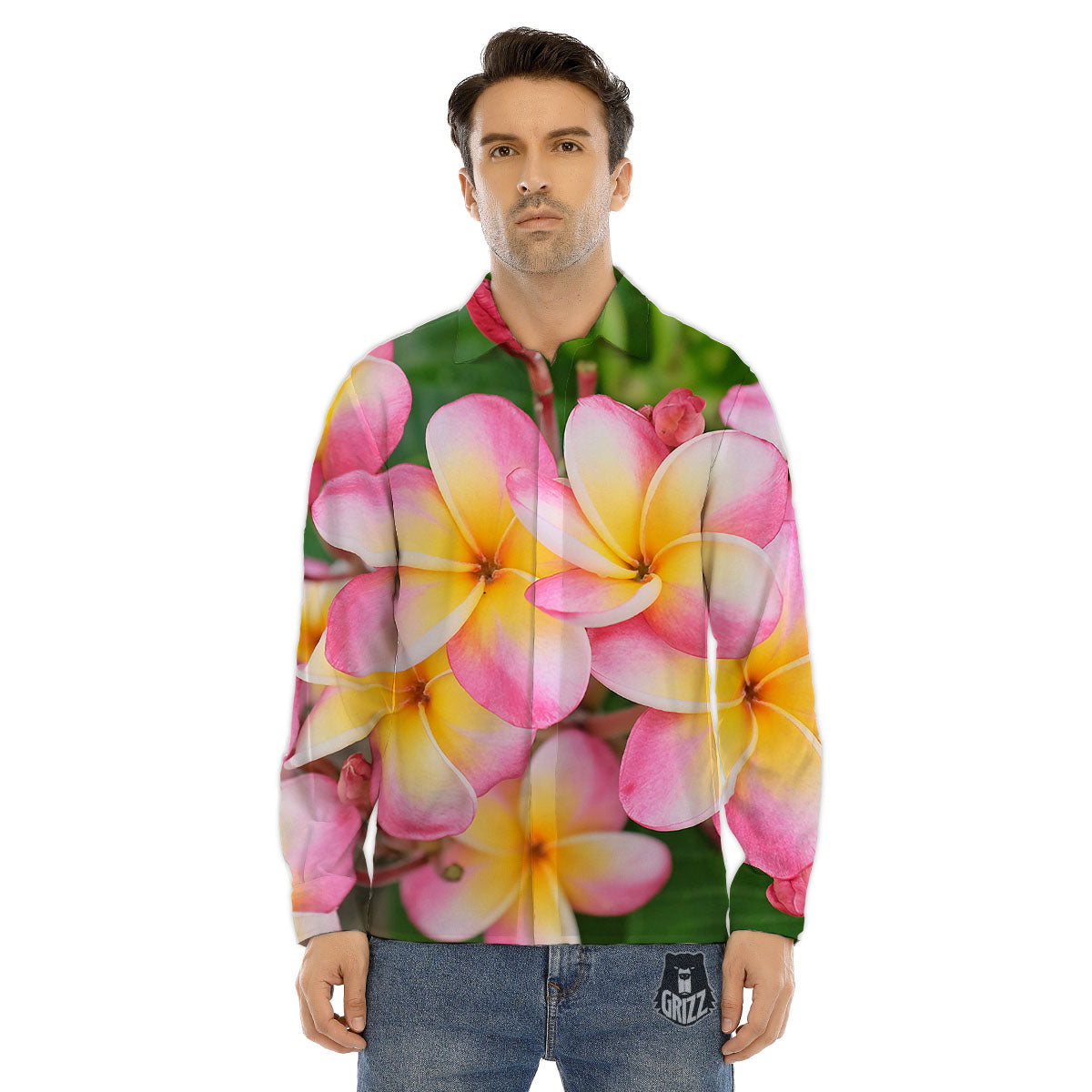 Plumeria Flower Yellow And Pink Print Men's Dress Shirts-grizzshop