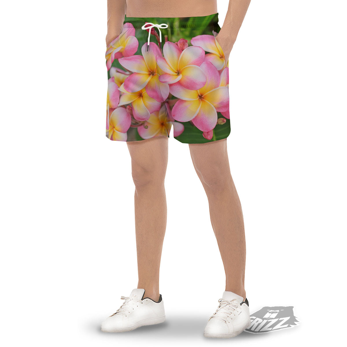 Plumeria Flower Yellow And Pink Print Men's Gym Shorts-grizzshop