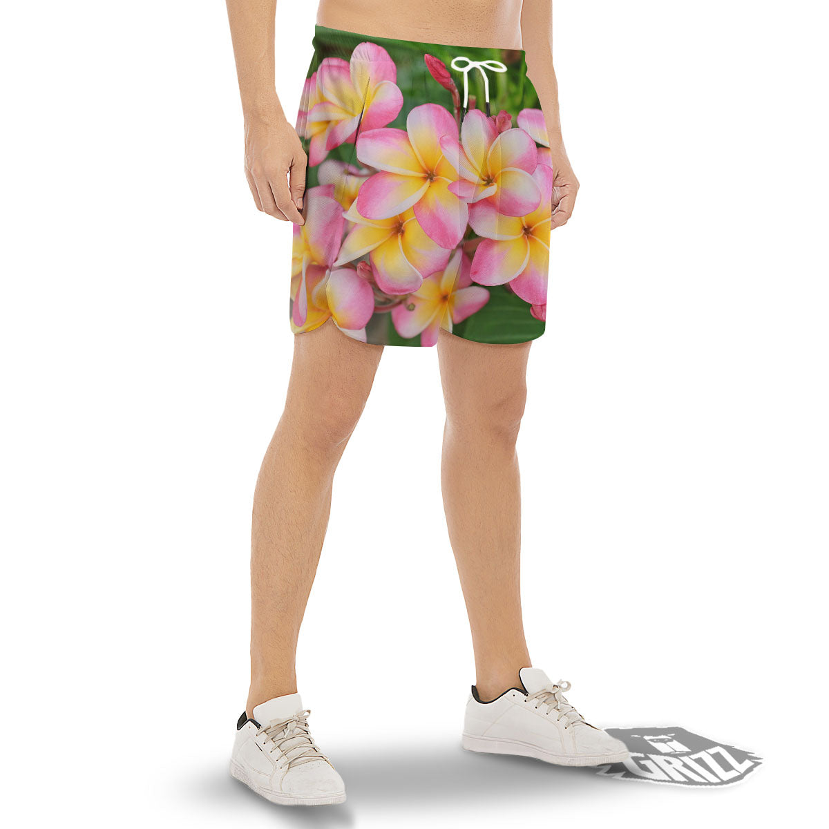Plumeria Flower Yellow And Pink Print Men's Gym Shorts-grizzshop